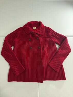 Gap Red Knit Sweater Peacoat Size Large Double Breasted Chunky Cable